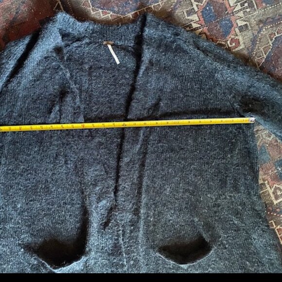 Free People Santa Cruz Gray Fuzzy Alpaca Wool Blend Maxi Open Cardigan Sweater s - Picture 5 of 8